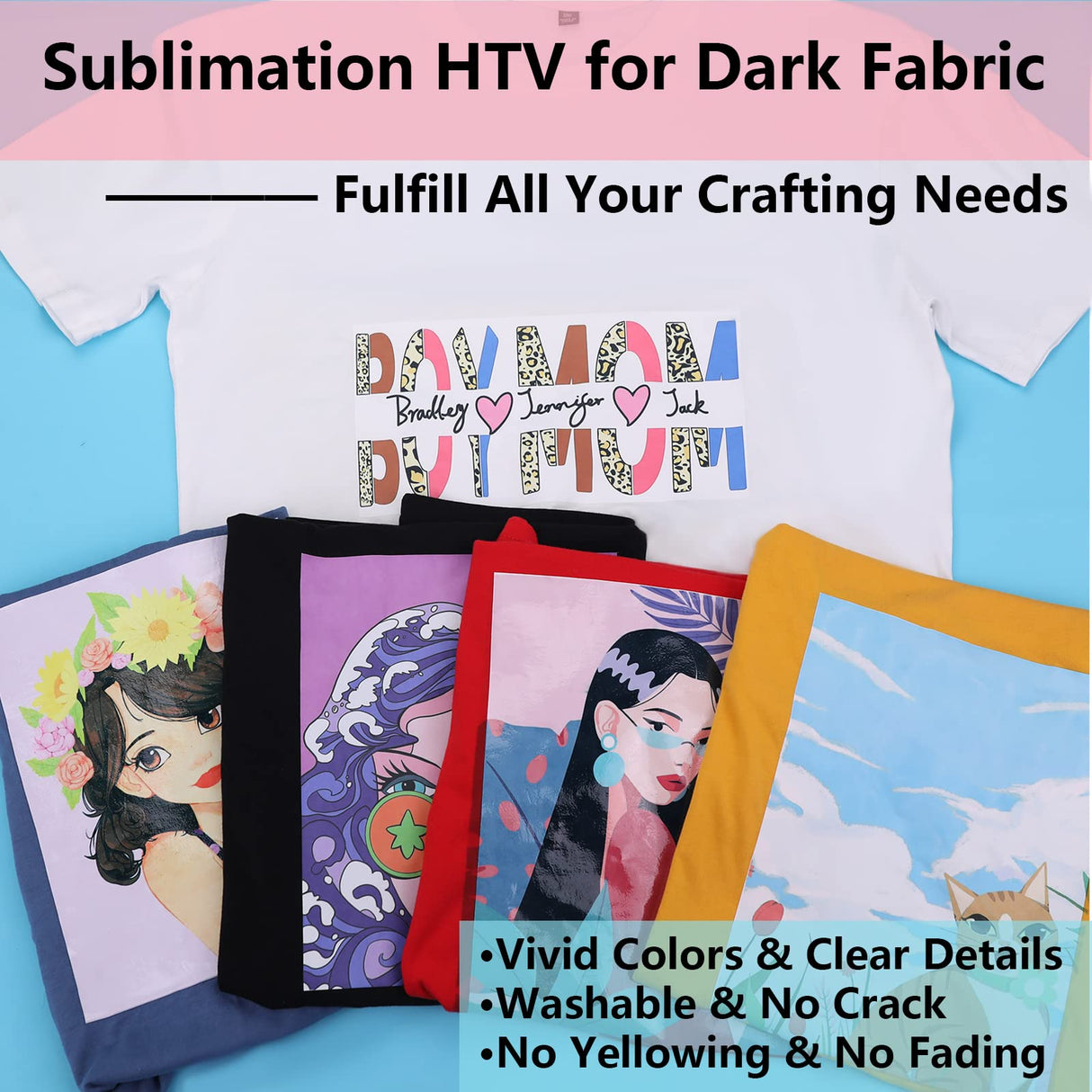 HTVRONT Sublimation HTV for Dark/Light Fabric - Matte Sublimation Vinyl 12" X 10FT for T-Shirts - Work Together with Sublimation Paper, Sublimation Ink and Heat Press HTVRONT