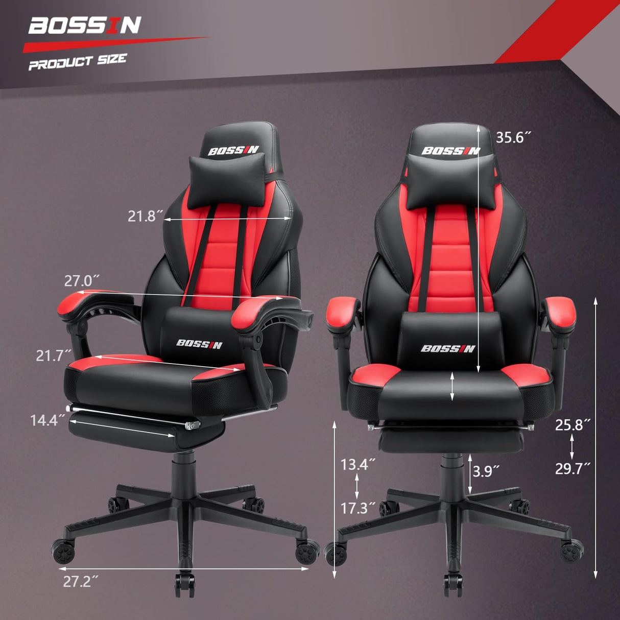 BOSSIN Gaming Chair with Footrest and Massage 400lb Weight Capacity, Big and Tall Gaming Chair for Adults, Ergonomic Heavy Duty Gaming Chair with Large Size Seat and High Back BOSSIN