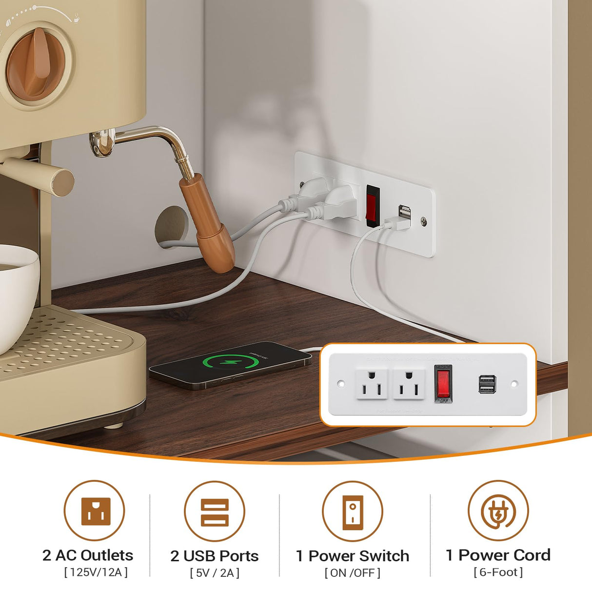 Hasuit 71.3" Pantry Cabinet with Charging Station, Tall Farmhouse Kitchen Hutch with Microwave Stand, Coffee Bar Hutch with Removable Wine Rack for Living Room, Dining Room, White Hasuit