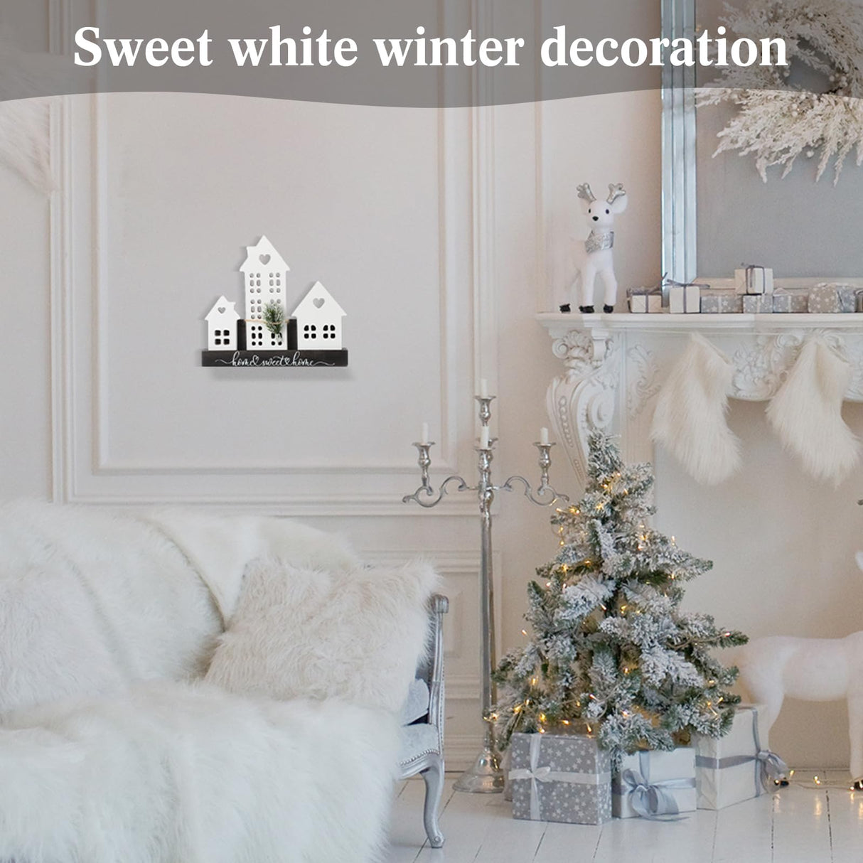 Yousoontic 1 Set White Village Houses Wooden Farmhouse Decorations Home Sweet Tabletop Decor Sign for welcome Centerpieces House Warming Gifts New Home Couple Yousoontic