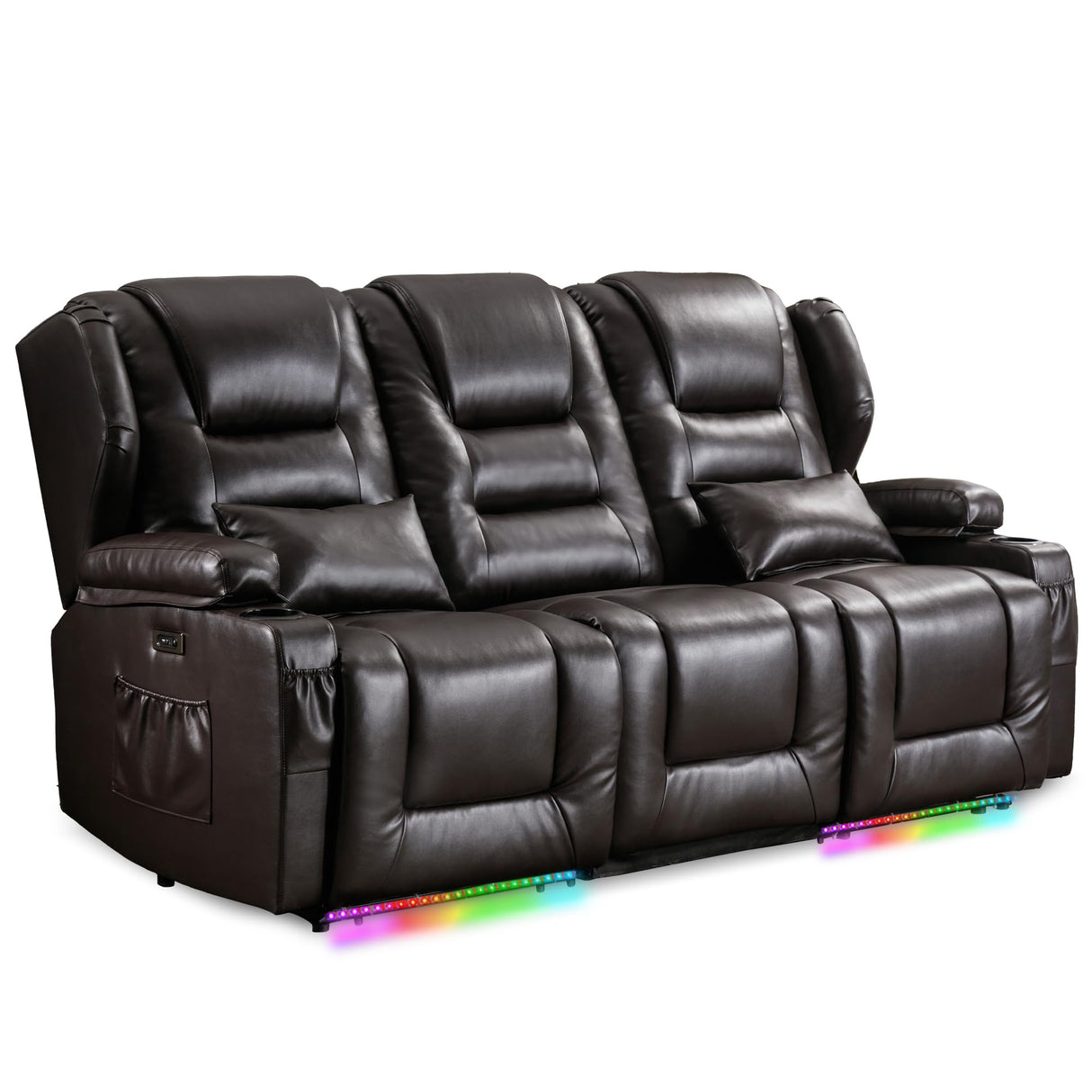 DRMBOOK RV Power Loveseat Recliner Sofa, Faux Leather 3-Seater Wall Hugger Reclining Sofa, Home Theater Seating Chair with Cup Holders, 3 Person Couch RV Furniture for Living Room, Brown DRMBOOK