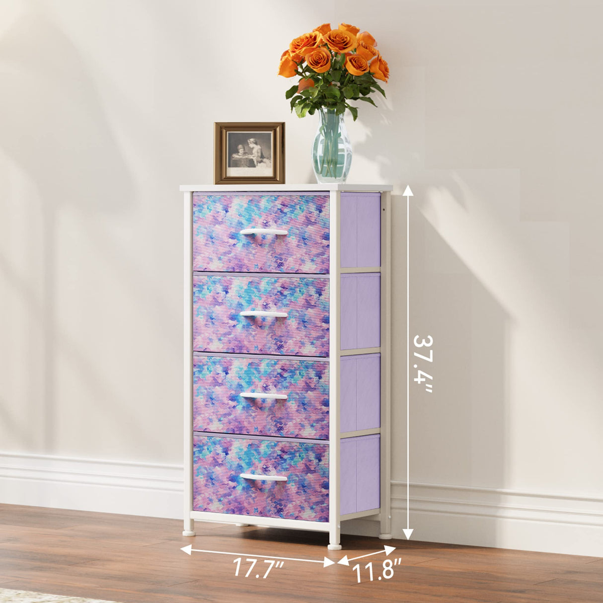 YITAHOME Purple Dresser with 4 Drawers - Storage Tower Unit, Kids Dresser for Bedroom, Living Room, Closets - Sturdy Steel Frame, Wooden Top & Easy Pull Fabric Bins YITAHOME