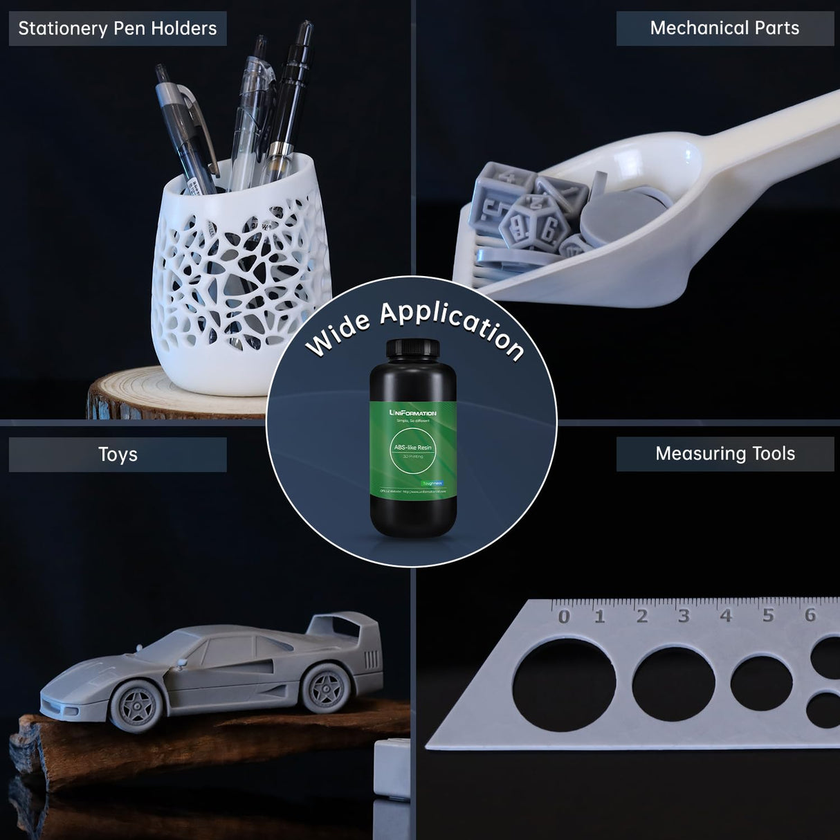 Uniformation PLA Plant-Based Resin Biodegradable UV Curing Resin 405nm for LCD 3D Printer, Low Odor,High Precision (ABS White, 1000g) Uniformation