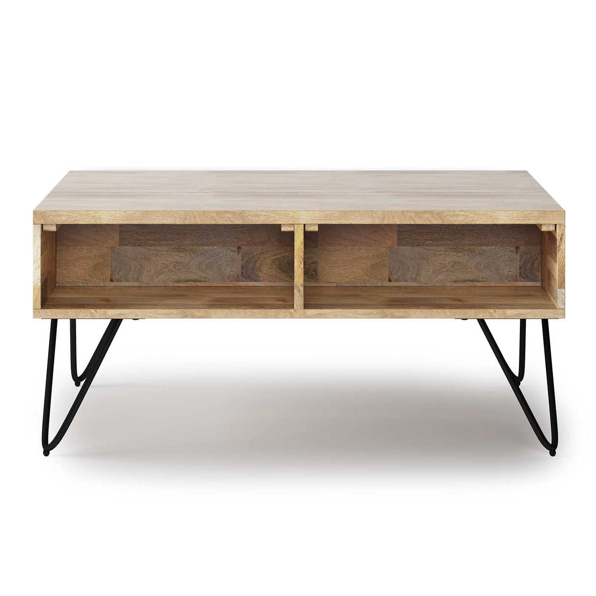 SIMPLIHOME Hunter Small Lift Top Coffee Table - 36 inch Wide Solid Mango Wood and Metal Industrial Cocktail Table in Natural, Living Room Table with Hidden Storage, 2 Cubbies, and Hairpin Legs SIMPLIHOME
