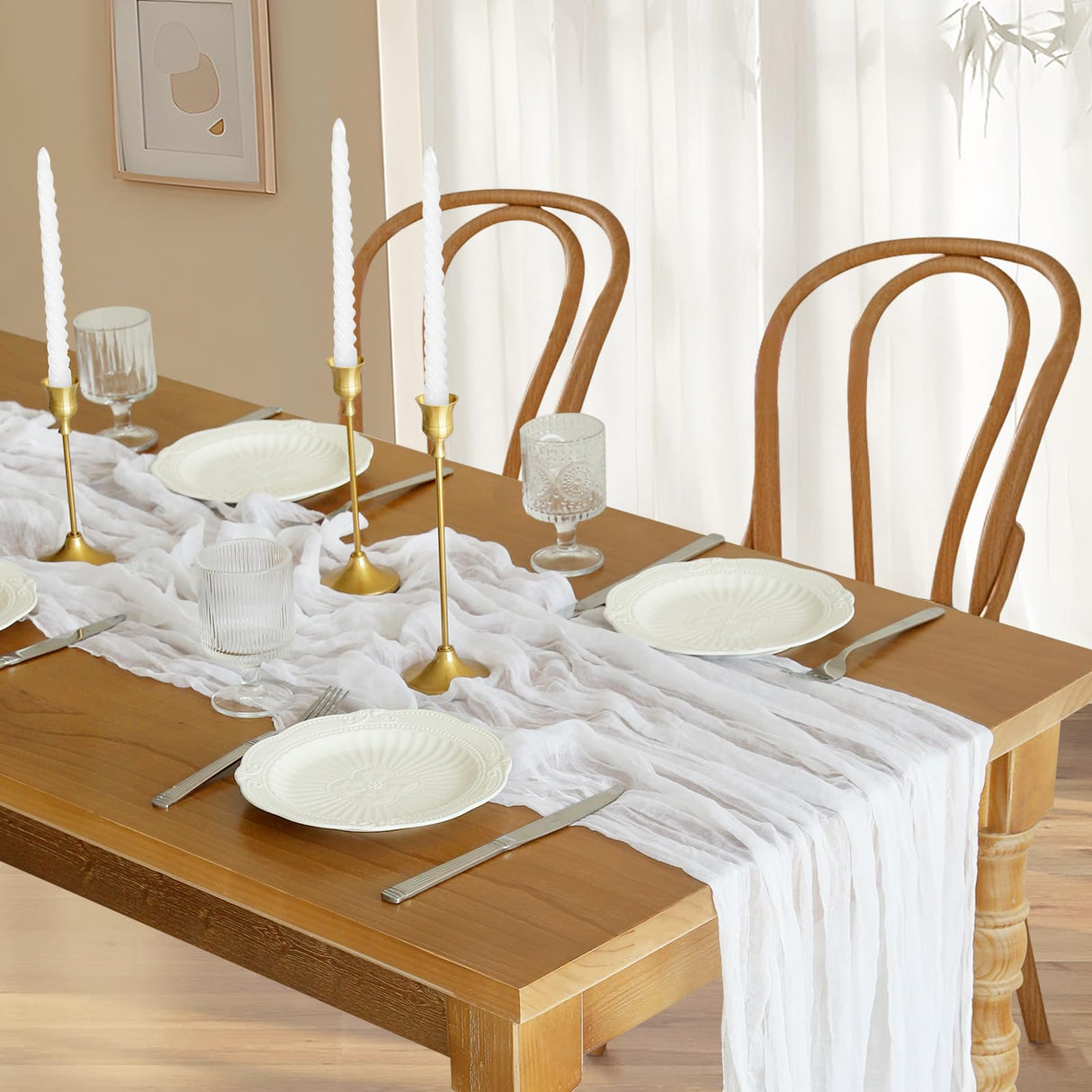 Cheesecloth Table Runner, 10FT Rustic Ivory White Table Runner 35*120inch Boho White Table Runner for Wedding Bridal Shower Baby Shower Table Centerpiece Decorations Miucat