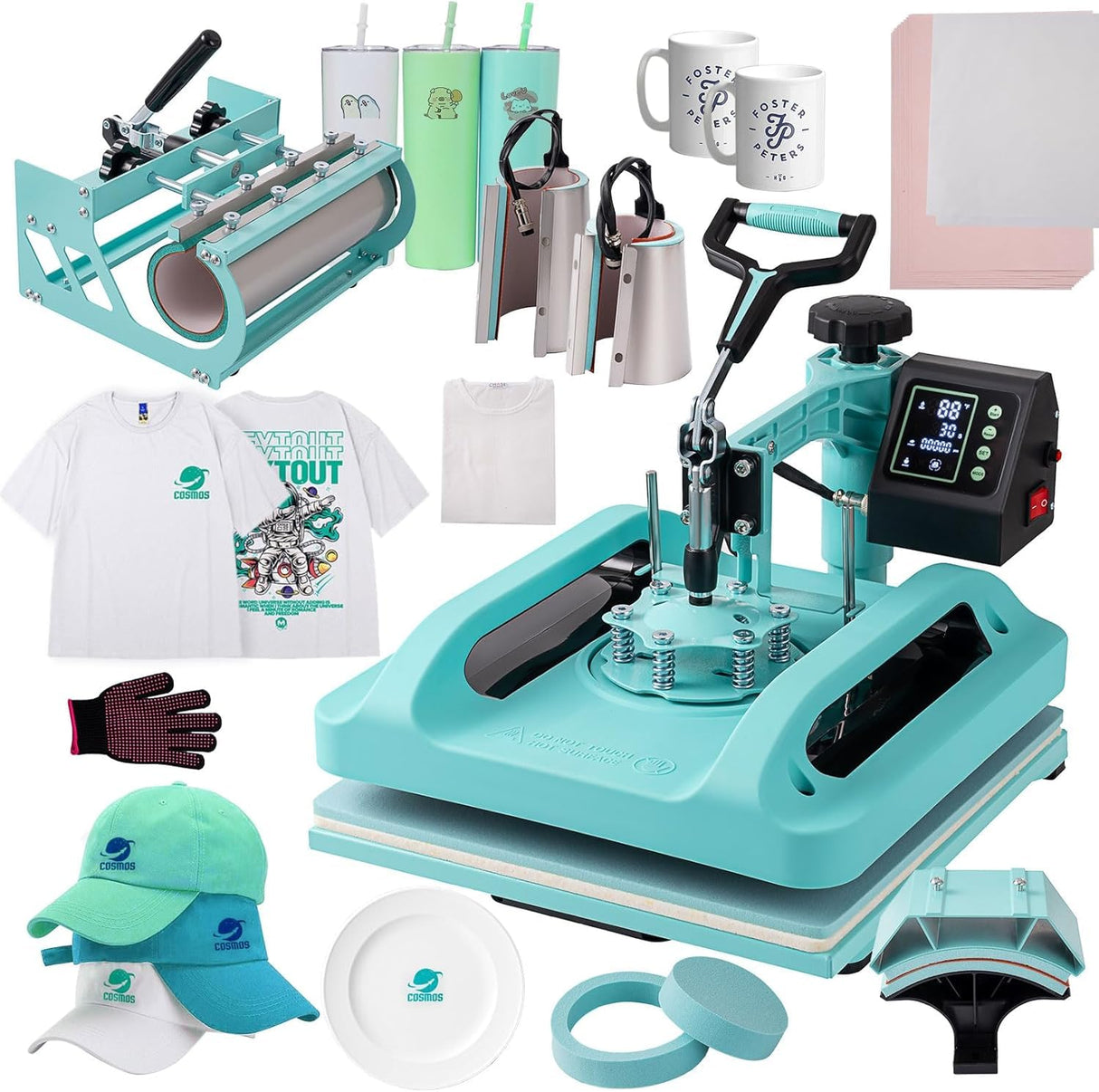 DAVACE Pro Sublimation Printer 15x15in 8in1 Pro Heat Press 30oz Tumbler CISS Blank Materials Combo Kit DAVACE