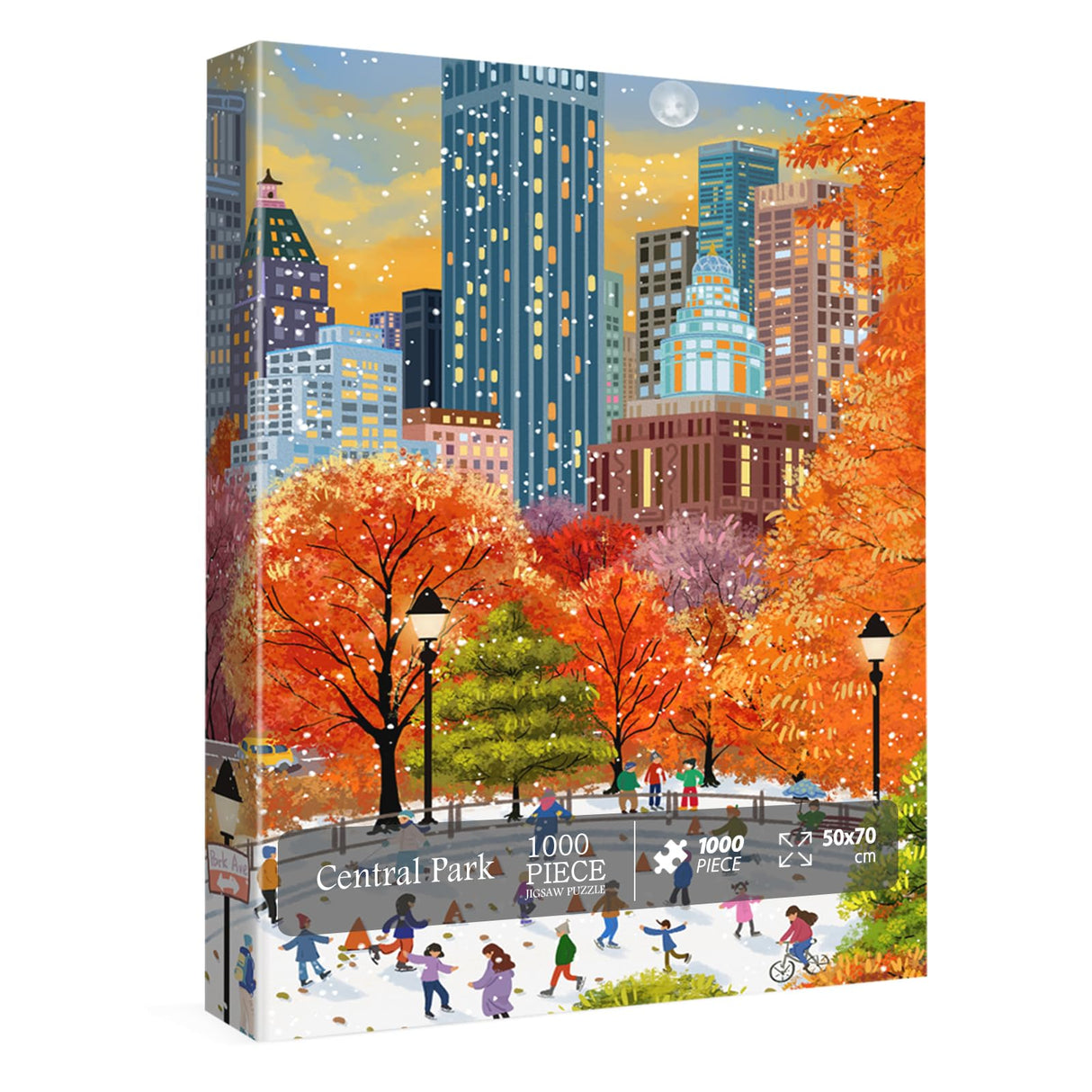 Fall Central Park Puzzles 1000 Pieces for Adults, Fun Fall Winter Snow Jigsaw Puzzle, Autumn Art Puzzle Collage as Home Decor BBOLDIN
