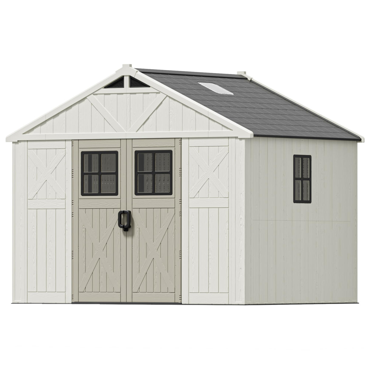 Patiowell 10 x 8 FT Outdoor Storage Shed, Plastic Shed with Floor and Skylight, Resin Storage Shed with Four-Window and Lockable Door for Garden, Patio, Backyard, Beige Patiowell