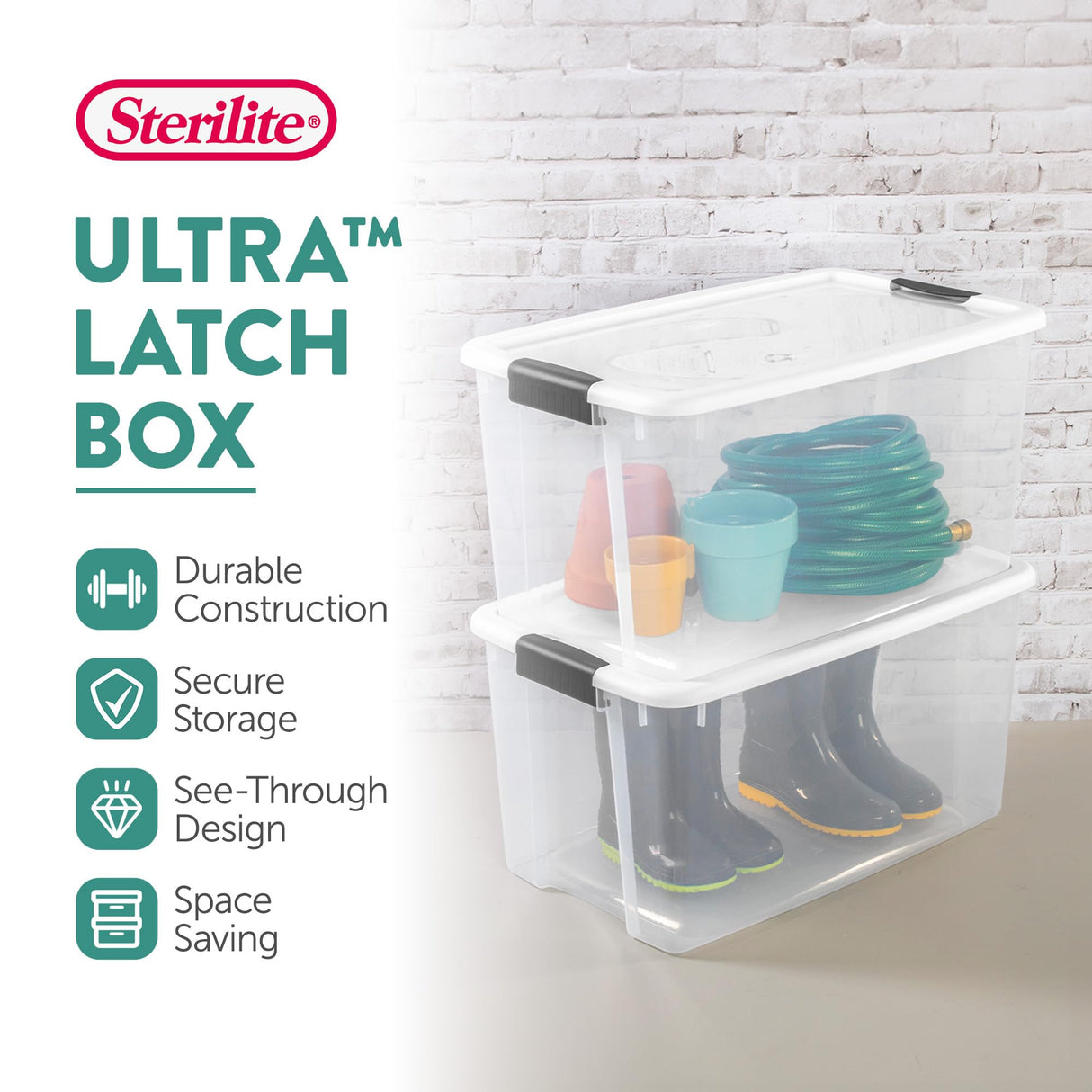 Sterilite 4 Pack Ultra Latching Box, Storage Bins with Lids, Clear Plastic, 70 Quart - Heavy-Duty Organizing Containers for Closet, Bathroom, and Office Sterilite