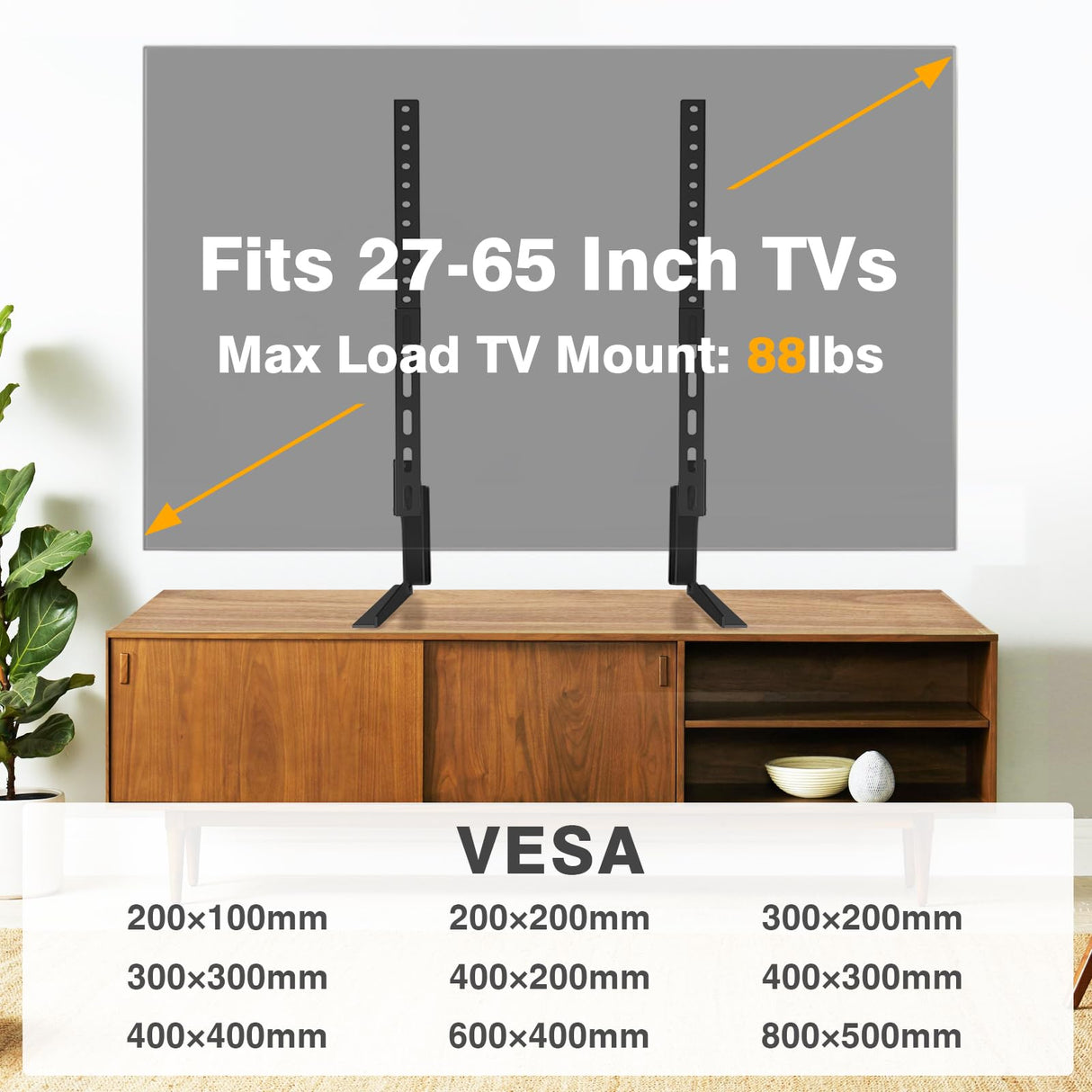 TAVR Universal Table Top TV Stand Mount for 27 30 32 37 40 43 47 50 55 60 65 Inch LCD LED Flat/Curved Screen TVs, Height Adjustable TV Legs, Strong TV Base Holds up to 88 lbs, Max VESA 800x500mm TAVR Furniture