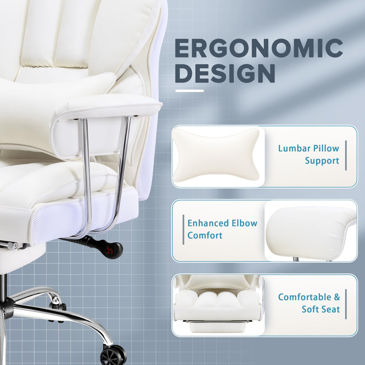 Furmax Gaming Chair, Ergonomic Office Chair, Reclining Height Adjustable Leather High Back Executive Desk Chair with Footrest and Lumbar Support (White) Furmax