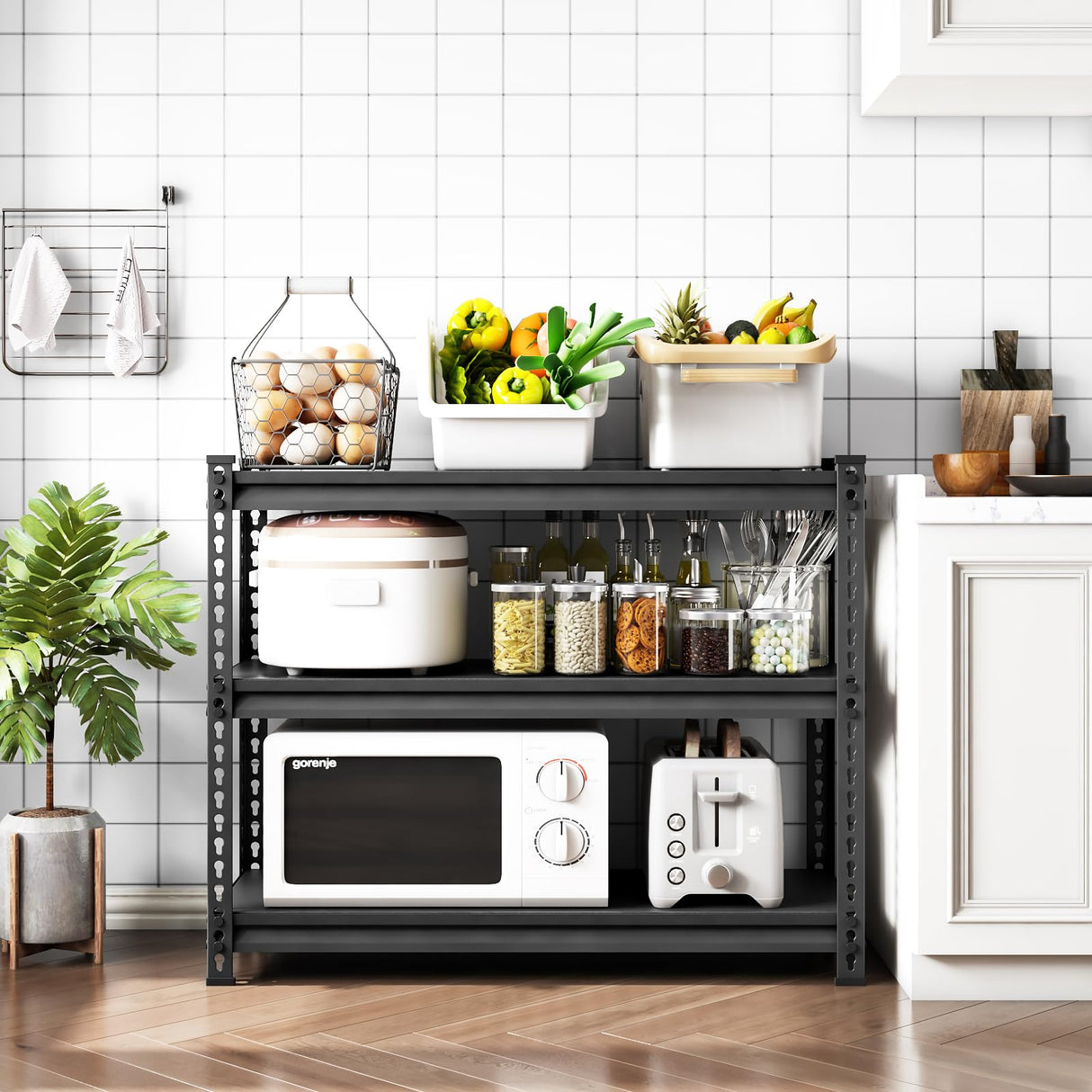 SDXYSTCE 3-Tier Garage Shelving Heavy Duty,40”W x 18”D x 36”H Metal Shelving Unit,1320 lbs Weight Capacity Adjustable Storage Shelves for Retiple Tanks, Aquariums, Pantry, Garage,Black SDXYSTCE