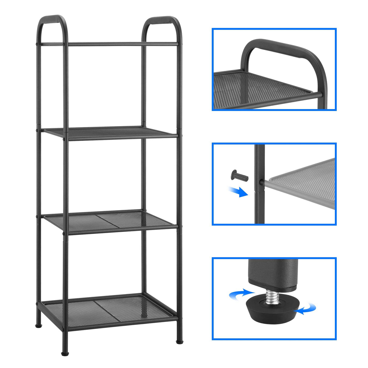 MAX Houser Storage Rack with Shelf,Industrial Style Extendable Plant Stand, Standing Shelf Units for Kitchen, Bathroom, Office,Living Room, Balcony, Kitchen (Charcoal Gray, 4 Tier)