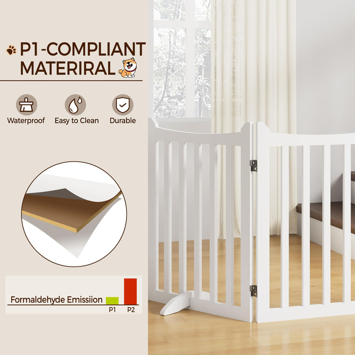 Yaheetech 24" H Freestanding Pet Gate for Dogs Wooden Dog Gates for Hallway, Doorway Collapsible Indoor Pet Fence with Support Feet Stair Barrier 3 Panels Fence White Yaheetech