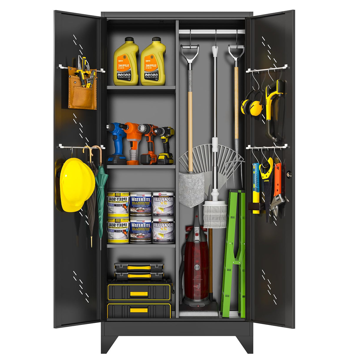YILFANA 71" Metal Storage Cabinet with Lockable Doors, Functional Garage Storage Cabinet, Tool Cabinet Tool Cabinet Garage Organization Cabinet with Hanging Rod & S-Hooks (71" Utility Cabinet) YILFANA
