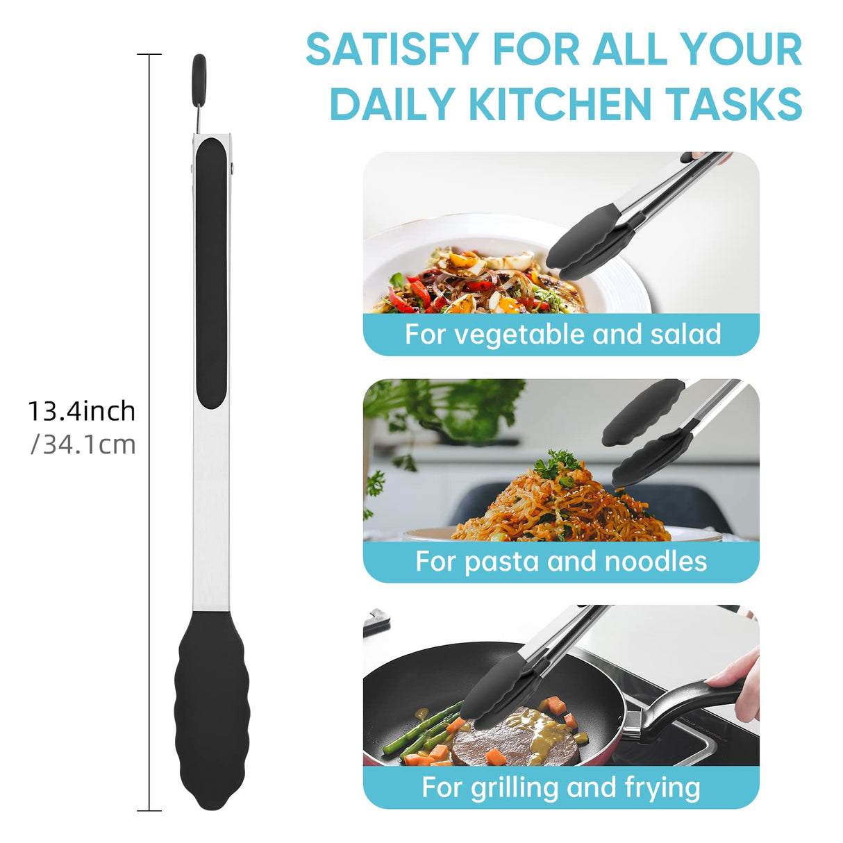 600℉ Heat Resistant Kitchen Tongs for Cooking with Silicone Tips,Maywe Tanso 12-Inch Stainless Steel Locking Cooking Tongs Food Tongs for BBQ,Cooking,Salad and Serving Food,Heavy Duty,Non-Stick,Black Maywe Tanso