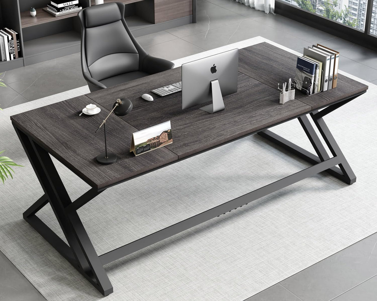 HSH Large Rustic Computer Desk, Industrial Extra Long Home Office Desk, Modern Pc Study Gaming Writing Table for Two Person, Workstation Executive Desk for Home Bedroom Living Room, Dark Gray, 70 Inch HSH