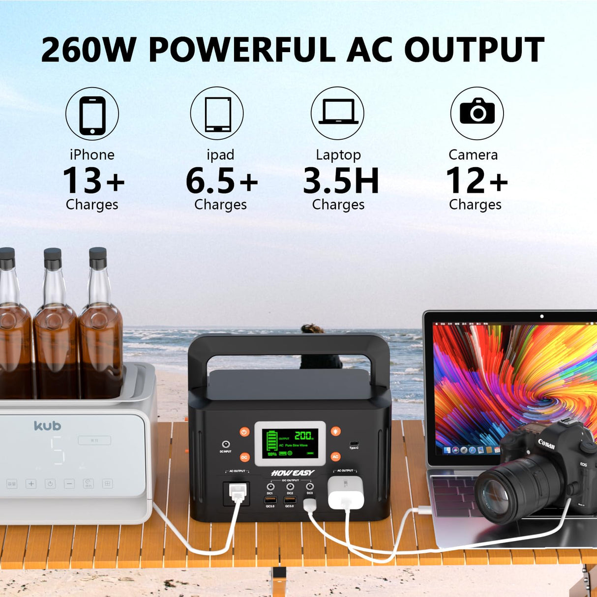 HOWEASY 260W Portable Power Station.178Wh Solar Generator(Solar Panel Not Included) with 2 110V/260W AC Power Socket Backup Power Supply, Suitable for CPAP, Outdoor Camping Travel Home Emergency HOWEASY