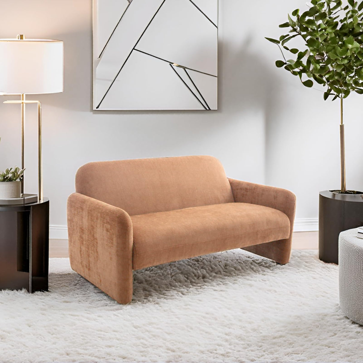 ROCITY Brown Loveseat Sofa 55'' Small Love Seat Couch Chenille Fabric 2 Seater Sofa Couch Comfy Upholstered Modern Leisure Loveseat Couches for Home Living Room Bedroom ROCITY