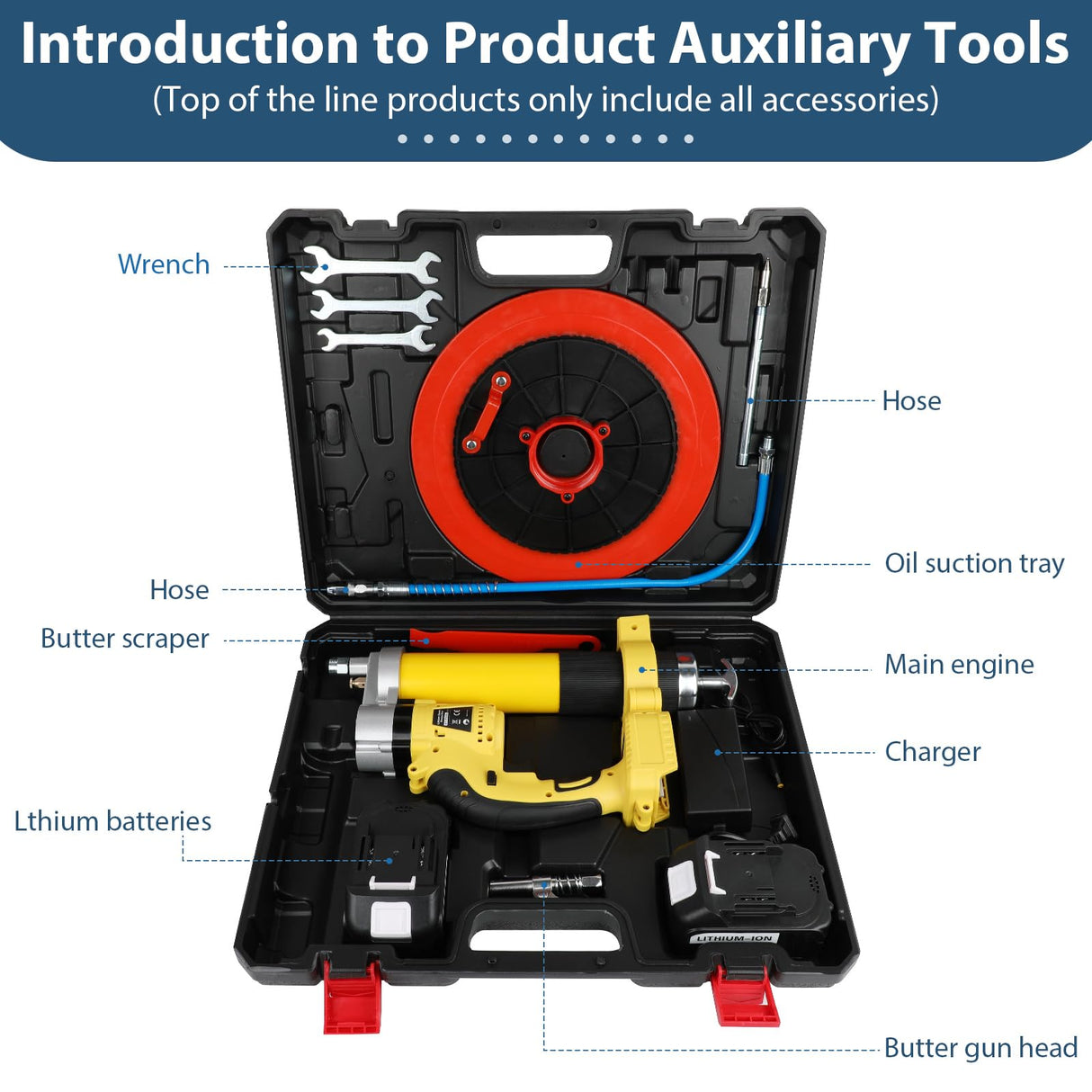 Electric Grease Gun Battery Powered, Automatic Cordless Grease Gun Kit with 2 Batteries & Charger, 5.5 Ah, LED Light, 12000PSI, 3-Speed Triggers, 19.7'' Flex Hose, for Automotive Marine Farm Equipment DEJUNPIOOL