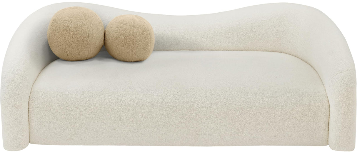 Meridian Furniture 186Cream-S Kali Collection Modern | Contemporary Sofa with Soft Cream Faux Shearling Teddy Fabric, Curved Back, 86" W x 33" D x 27" H, Cream Meridian Furniture