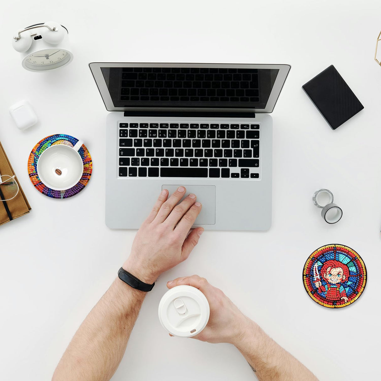 MBNTJHT 8 Pcs Halloween Diamond Art Coasters Kits with Cork Base, Horror Movie Diamond Painting Coasters with Holder, DIY Drink Coaster Art Crafts Supplies for Home Decor 4X4 Inch. MBNTJHT