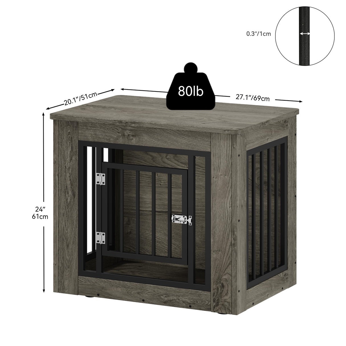 YITAHOME 27.2" L Dog Crate Furniture for Medium Dogs, 2-in-1 Iron-Wood Fusion Dog cage Indoor up to 30 lb, Side End Table, Modern Dogs Kennel with Waterproof Top, Safety Corners,Steel Lock,Grey YITAHOME
