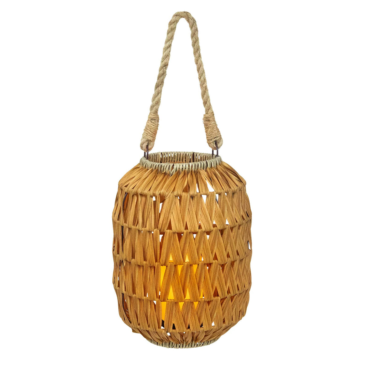 Bdor Candle Hurricane Lantern - 22.4in Decorative Candle Lanterns / Natural Rattan Outdoor Lantern with Removable LED Candle and Burlap Jute Rope Handle, Lantern Decorative for Home, Porches, Hallway Bdor
