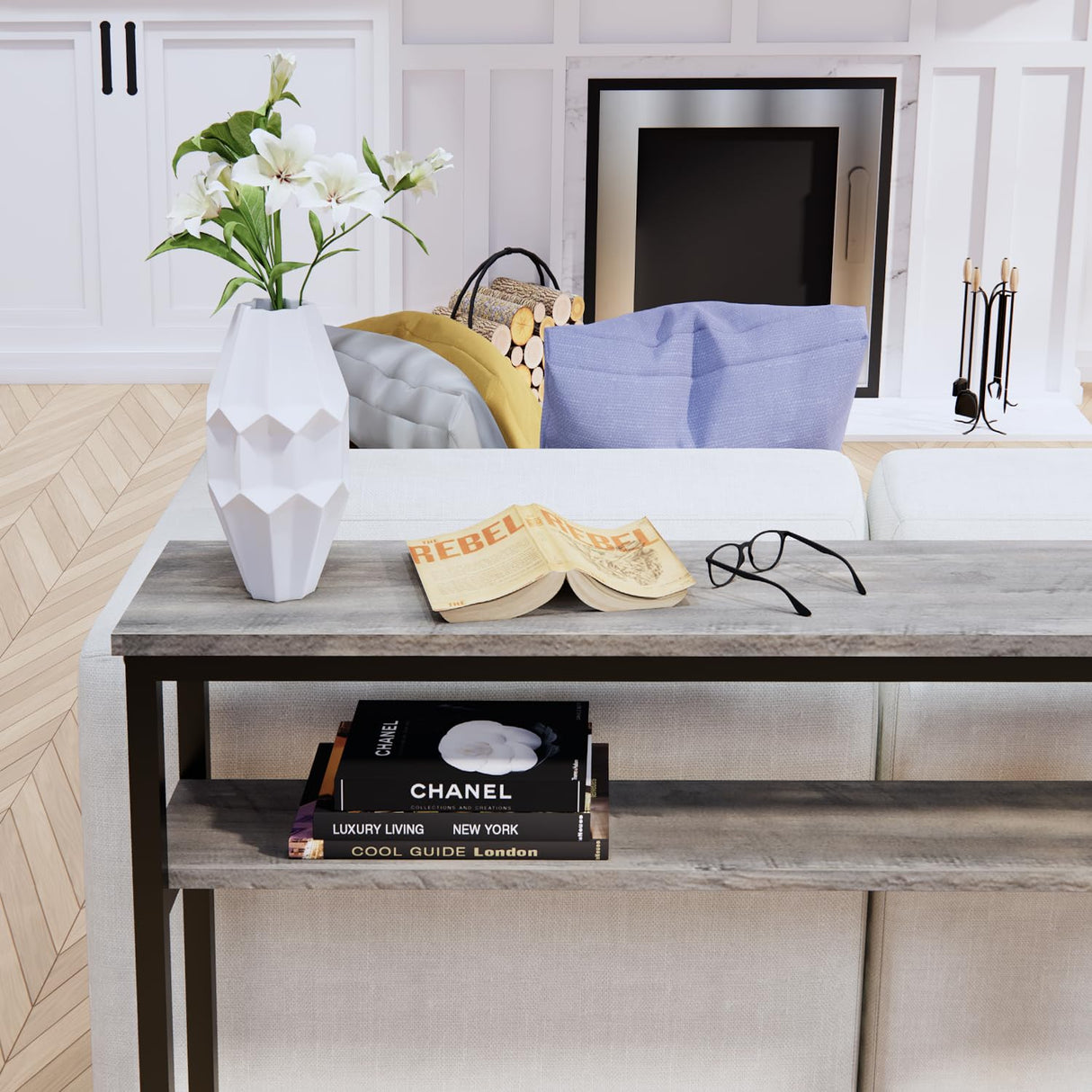 Timberer Narrow Console Table, 47 Inch Sofa Table with Adjustable Shelf, 2-Tier Long Skinny Table for Hallway, Entryway, Living Room, Foyer, Grey Timberer