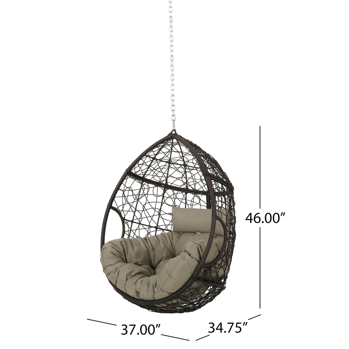 Outdoor Hanging Egg Chair with 8FT Chain, Patio Wicker Swing Egg Basket Chairs, Rattan Basket Hanging Chair Without Stand, Indoor Outdoor Wicker Hammock Egg Chair, Ideal for Patio Garden, Khaki Brown Ziraukon