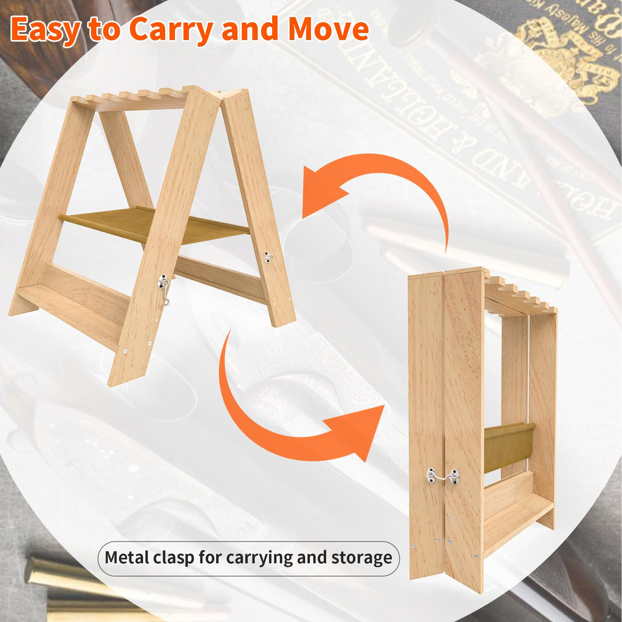 OSIEWEN Gun Rack,Wooden Portable Gun Racks Stand,12 Slot Indoor Outdoor Folding Rifle Rack Holder Use with Pistol Storage OSIEWEN