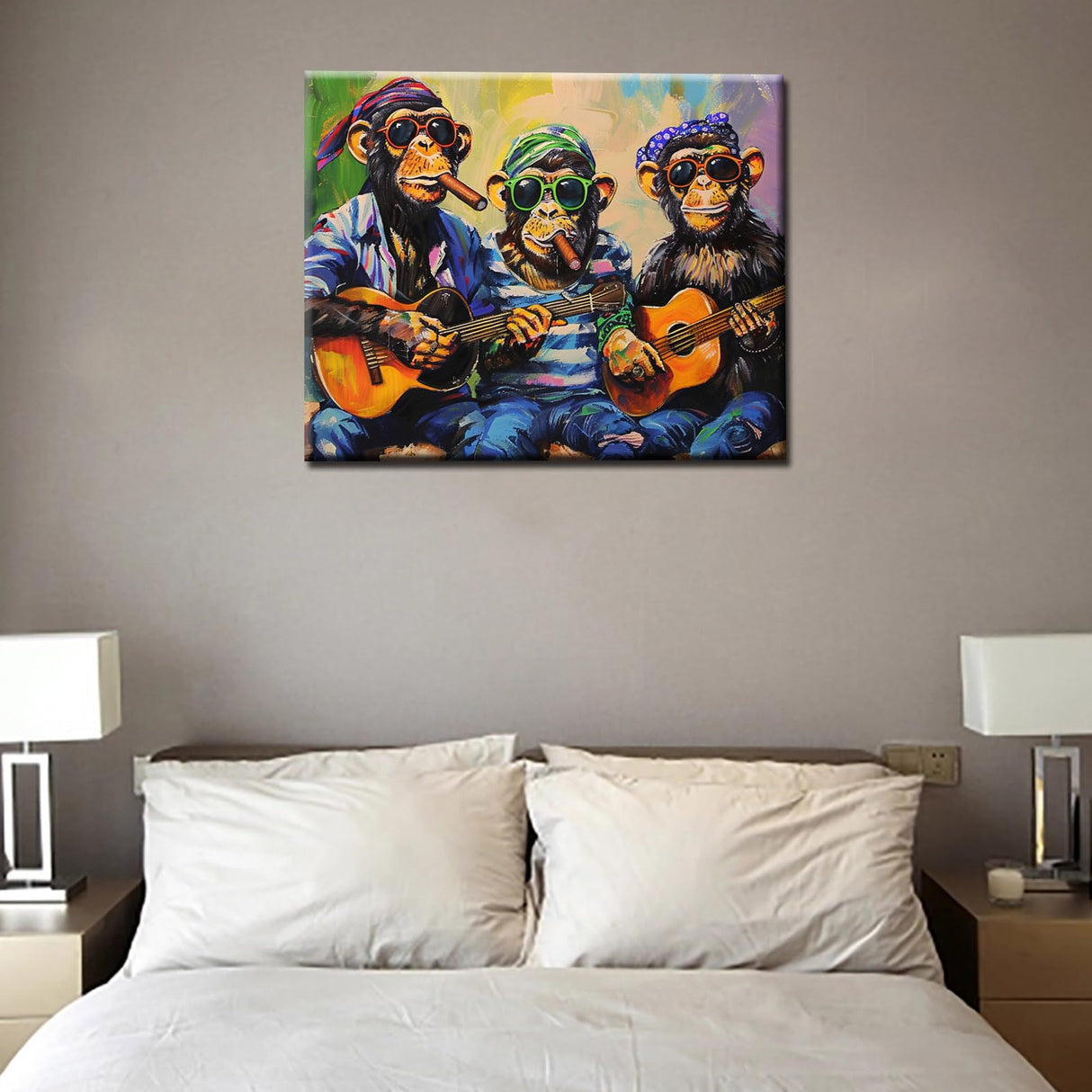 Monkeys Play The Guitar Paint by Numbers Paint by Numbers Kits for Adult Abstract Pigment in Gift Box Music Perfect for Gift Home Wall Decor Without Framed 16''W x 20''H Aihonmin