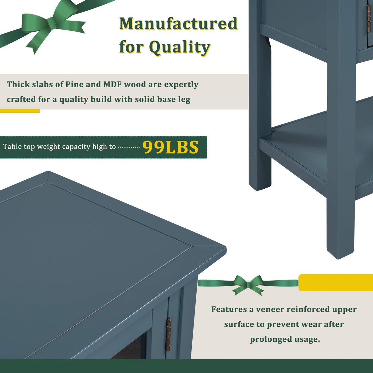 Wood Console Table Sofa Table, 45'' Modern Console Table Sofa Table for Living Room with 2 Drawers, 2 Cabinets and 1 Shelf,Easy to Assemble (Blue) Anwick