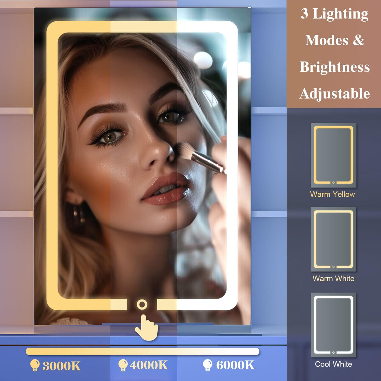 knoworld 47'' Large Vanity Desk with Mirror and Lights, 7 Drawers, 8 Storage Shelves Vanity Table, Big Makeup Vanity Desk with 3 LED Lighting Modes, Vanity Dresser with Outlet, Sliding Mirror (White) knoworld