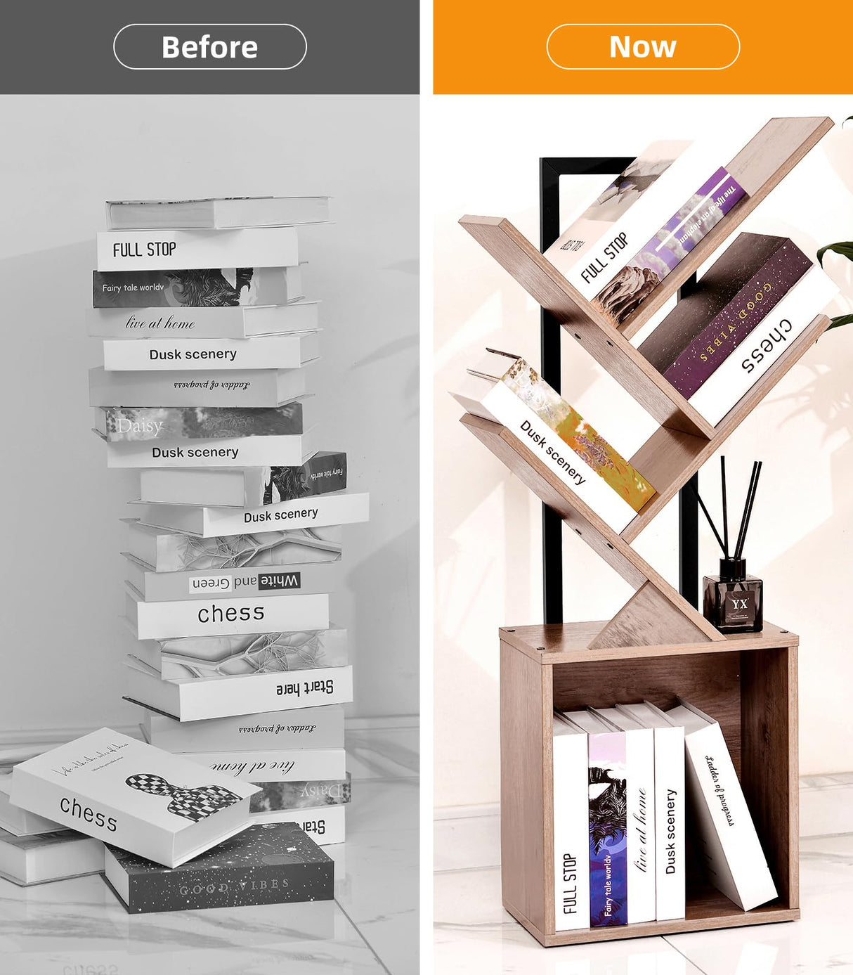 YSVCO 4 Tier Book Tree Bookshelf, Wooden Small Book Shelf with Storage Cabinet, Modern Freestanding Bookcase, Floor Standing Display Organizer for Small Spaces, Living Rooms, Home Offices, Gray BS34GB YSVCO