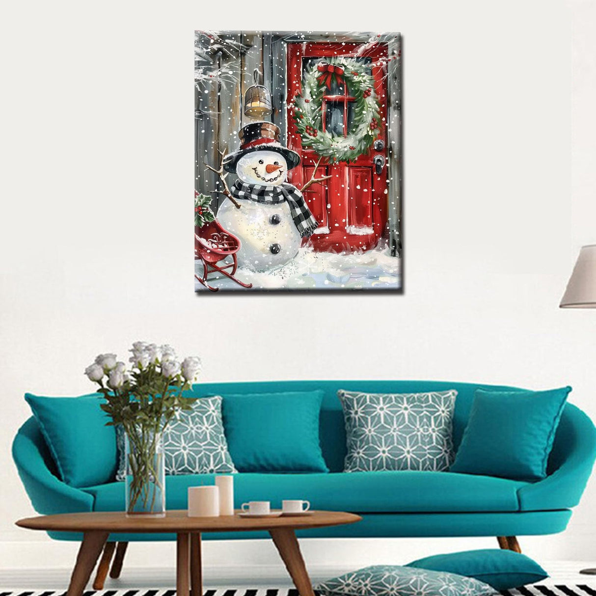 Aihonmin Christmas Snowman Paint by Numbers Kits for Adult Beginners,Red Christmas Door Painting Kits on Canvas Arts and Crafts with Brushes Acrylic Pigment Drawings Gift Without Framed 16''W x 20''H Aihonmin