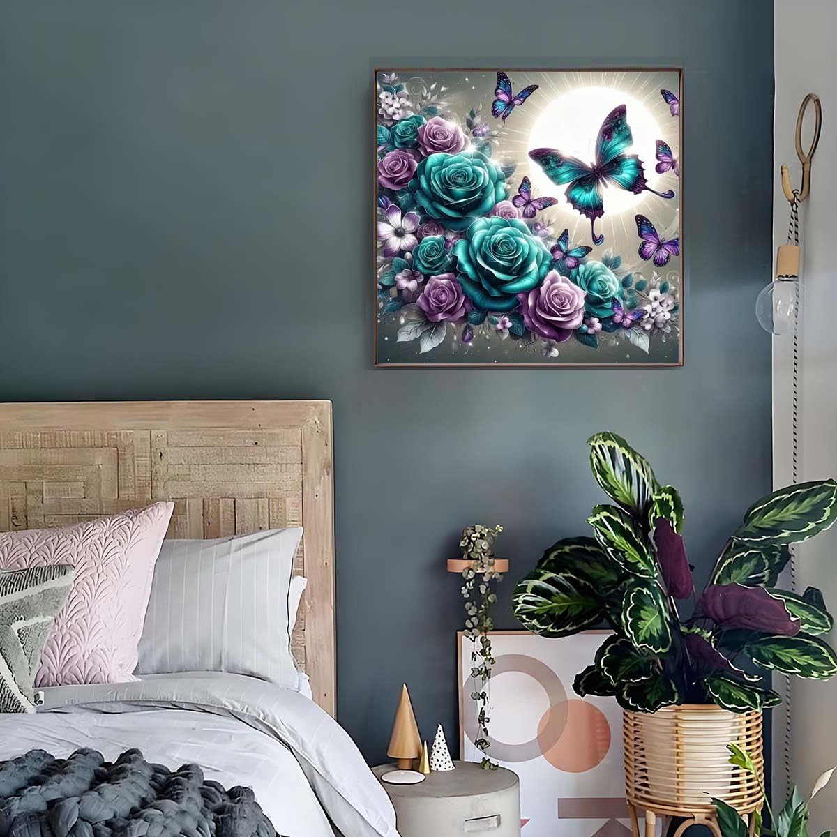 Rose Butterfly Diamond Art Kits for Adults, 5D Full Drill Diamond Dots Paintings for Beginners, DIY Round Paint with Diamonds Pictures Gem Art Crafts Kits for Home Wall Decor 13.8 X 13.8inch GEMFAMILY