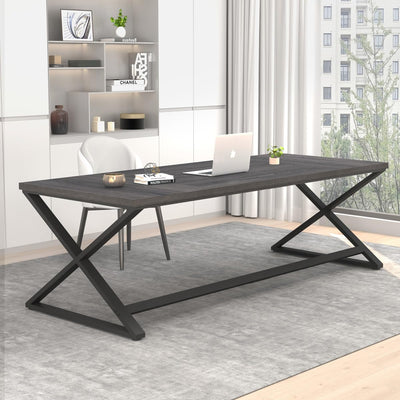 IBF Large Black Computer Desk, 70.8” Long Writing Desk for Home Office, Modern Simple Executive Work Study Desk for Two Person, Wood Double PC Gaming Workstation Computer Table for Bedroom, Black Oak