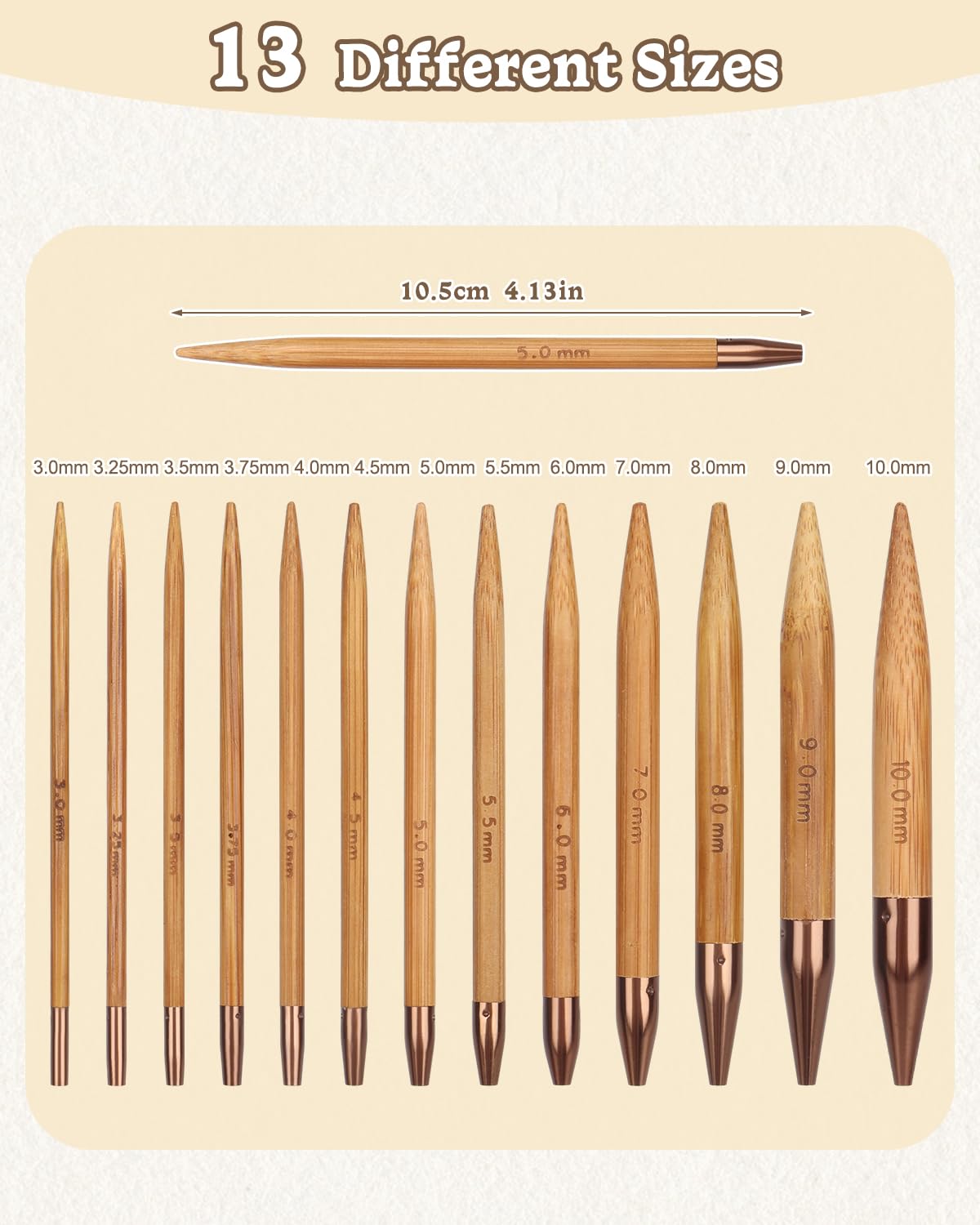 Aeelike Interchangeable Knitting Needles Set, 13 Pairs Circular Knitting Needles Set Bamboo Knitting Needles with Case Knitting Accessories for Socks Blankets Cushions Aeelike