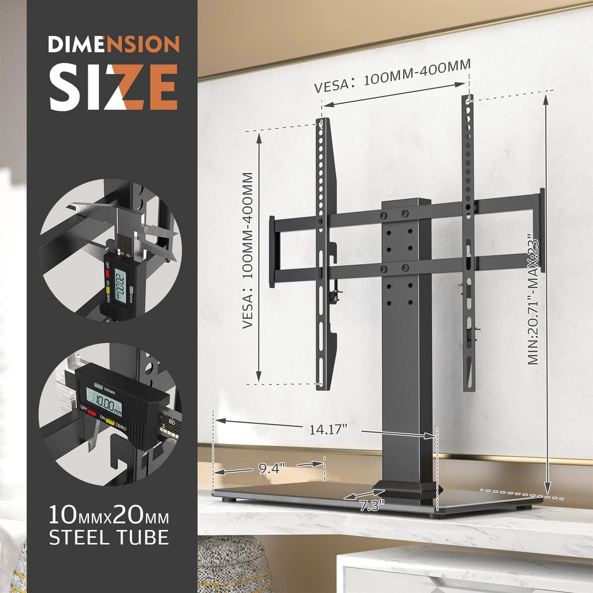 Universal TV Stand - Table Top TV Stand for 27-60 inch LCD LED TVs - 6 Level Height Adjustable TV Base Stand with Tempered Glass Base & Wire Management, VESA 400x400mm Hemudu