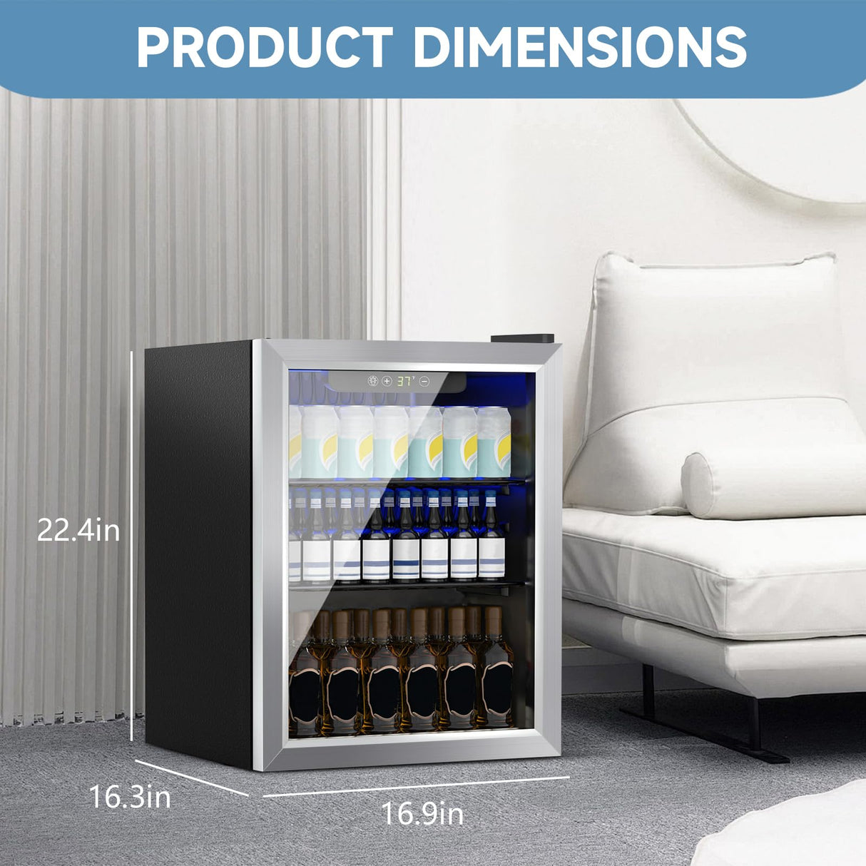 Stopsad Beverage Refrigerator Cooler, 76 Can/1.7 Cubic Feet Mini Fridge with Glass Front Door, Digital Display Small Refrigerator with Adjustable Shelves for Soda, Beer or Wine Stopsad