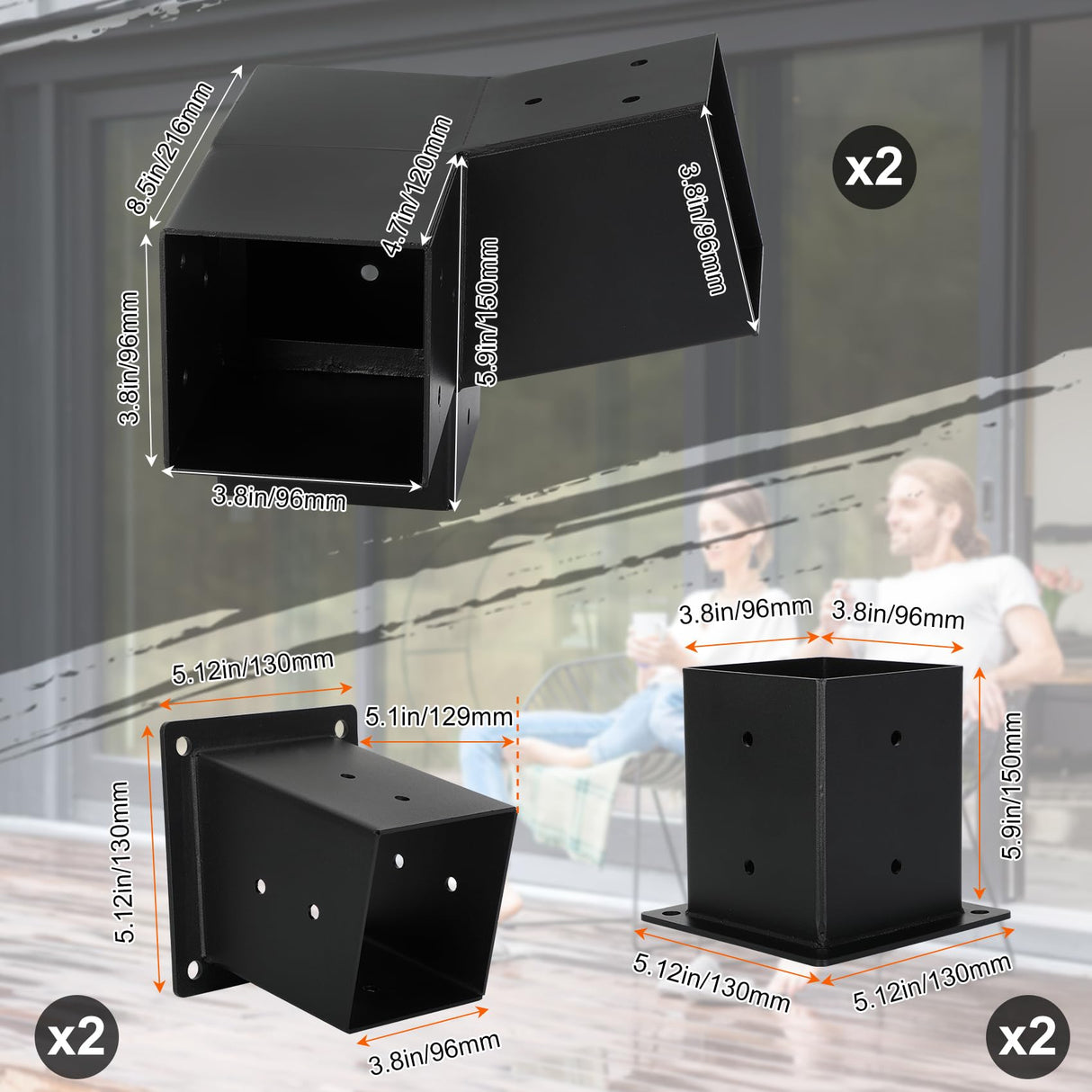 15°Slanted Roof Pergola Kit,3-Way Gazebo Brackets Kit, Pergola Kit, Wall Mount Slanted Roof Pergola Bracket Set with Brackets for 4x4 Lumber ,Outdoor and Backyard Slanted Pergola Extension kit Fuceter