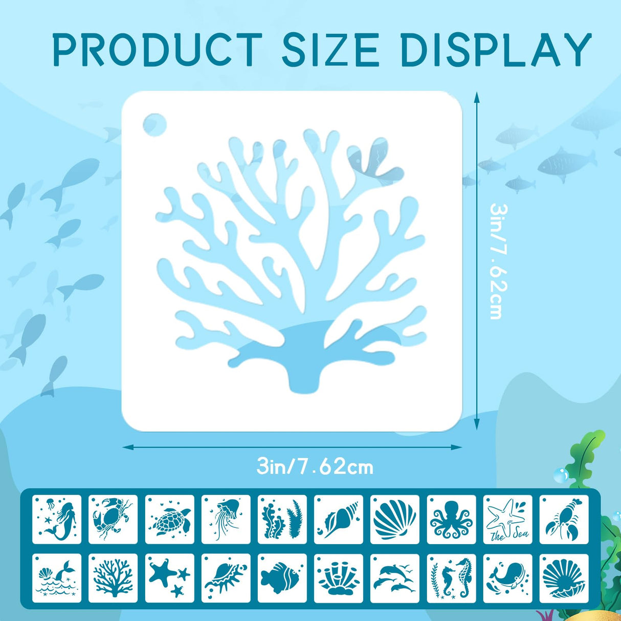 JULMELON Sea Life Stencils - 20pcs DIY Pattern Stencils for Wall, Floor Decor & Rock Painting Art Projects (3inch) JULMELON