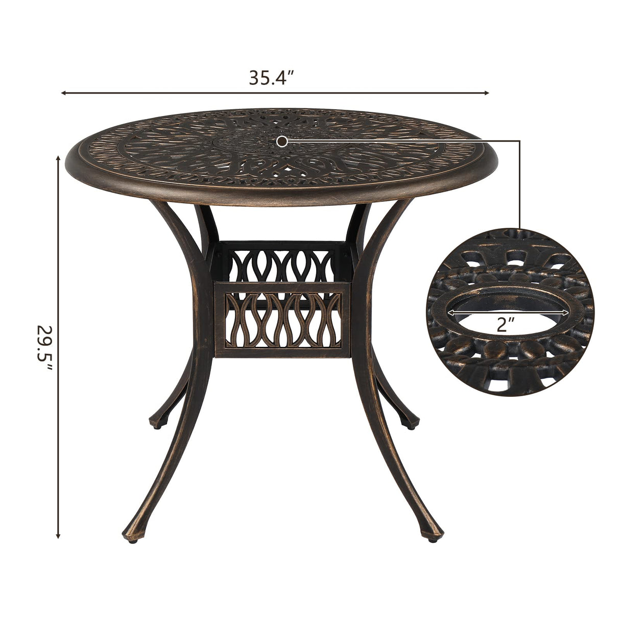 VINGLI 5 Pieces Outdoor Patio Dining Set, Cast Aluminium Patio Furniture Set with 4 Chairs and 1 Umbrella Table for Yard, Garden, Porch and Poolside, Bronze (Round Table and Chairs) VINGLI