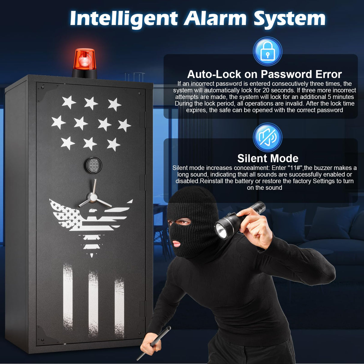 Large Rifle Safe, 30 Gun Safe for Rifle and Shotgun/Rifle Pistol Rack/Storage Pocket/Removable Shelf/Silent Mode/External Battery/LED,180° Open Door Panel Organizer Gun Cabinet Unassembled (Updated) TTSITG