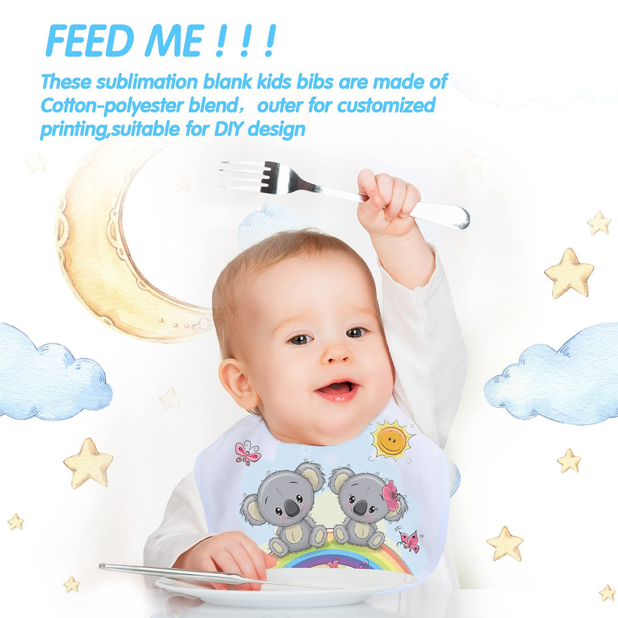 HooLing 12 Pieces Sublimation Blank Baby Bib Heat Press White Baby Bib Printable Reusable Dribbler Bib Stain and Odor Resistant Feeder Drool Bib for Infant Newborn DIY Creative Design, 30 x 27 cm HooLing