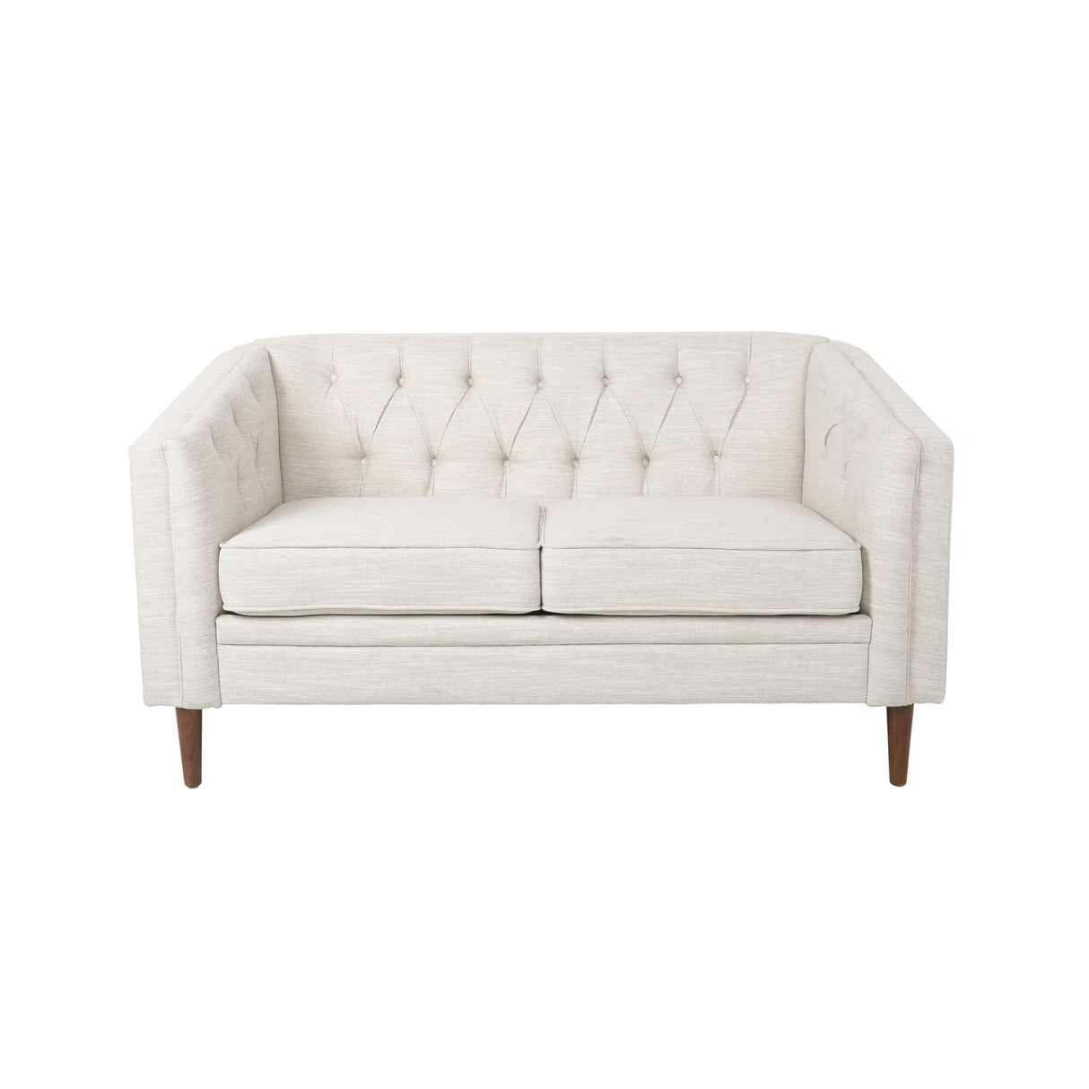 Christopher Knight Home Contemporary Tufted and Diamond Stitching Fabric Loveseat,Tub-Design 2-Seater Sofa, Removable Cushions, Birch Wood Legs, Square Arms, Beige and Espresso Christopher Knight Home