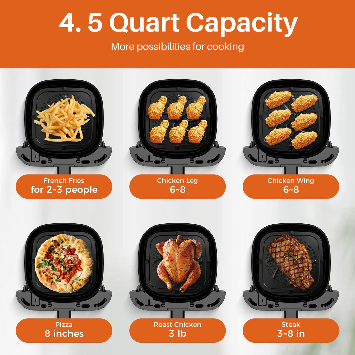 Air Fryer Oven 4.5QT, Space Saving, 1 Touch Digital Display, Compact, Non-stick And Dishwasher Safe Basket, Black & Stainless Steel,Update Kitchen Elite