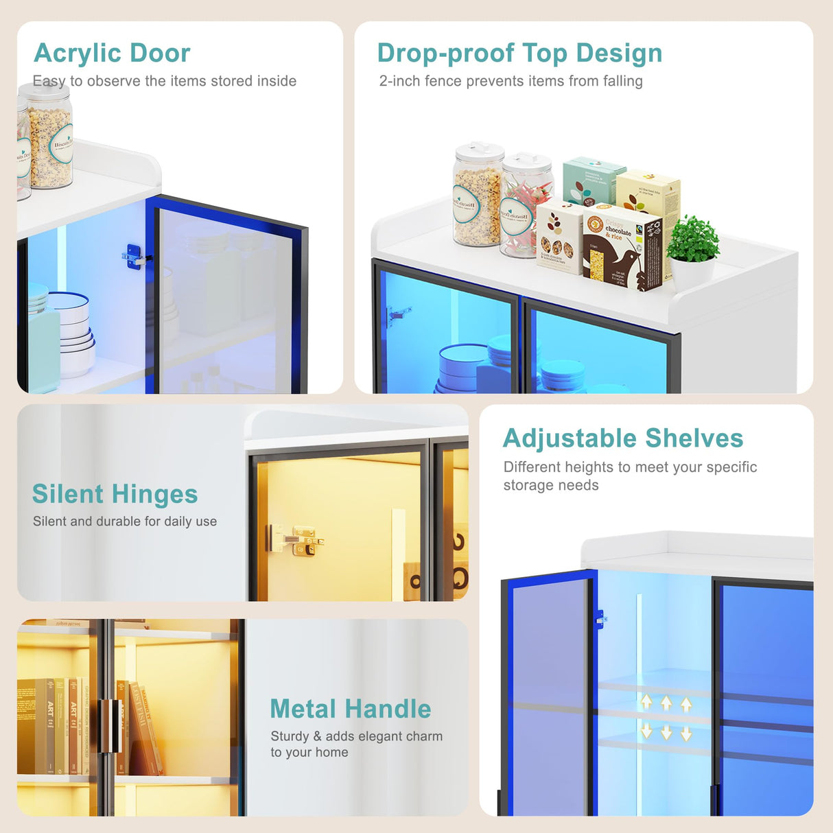 Lvifur 66" Tall Storage Cabinet, LED Kitchen Pantry Cabinet with Human Body Induction, 5 Tier Bookcase Display Cabinet with Adjustable Shelves for Living Room Office (White) Lvifur