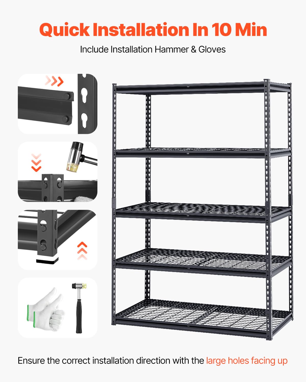 VEVOR Storage Shelves, 3000 lbs, 5 Tier Heavy Duty Garage Shelving, 24" D x 48" W x 72" H Adjustable Metal Shelves for Industrial Shelving Unit Utility Shelf, for Kitchen, Warehouse, Basement, Black VEVOR